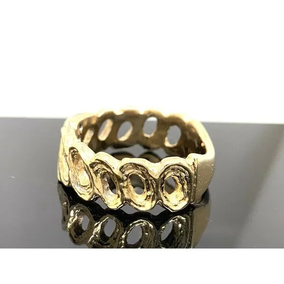 Men's Wedding Band 14k Yellow Gold Diamond Ring Link Estate Jewelry Size 9.5